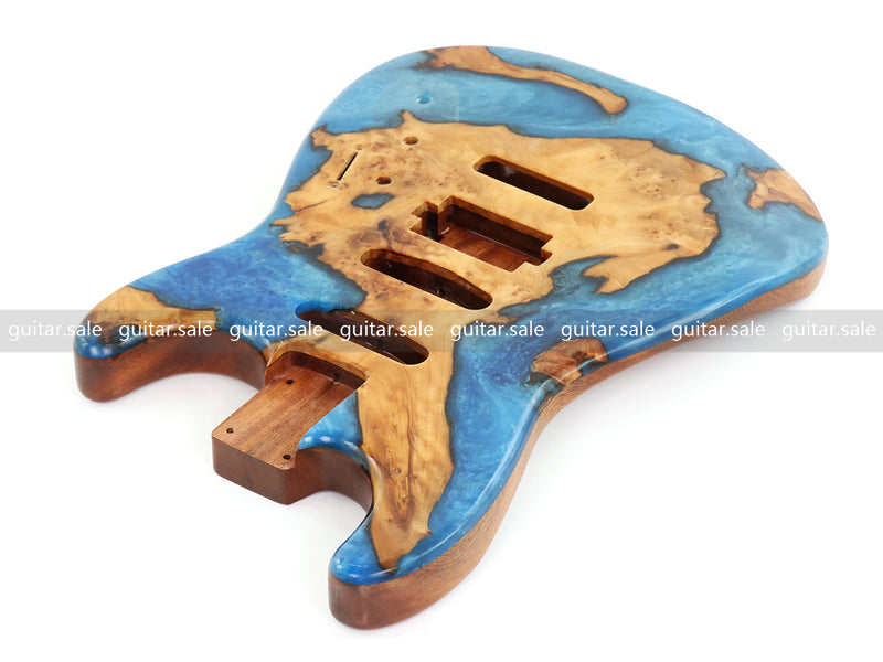 One-of-a-Kind Burl Wood Veneer Epoxy Resin ST Style Electric Guitar Body (SBE-010)