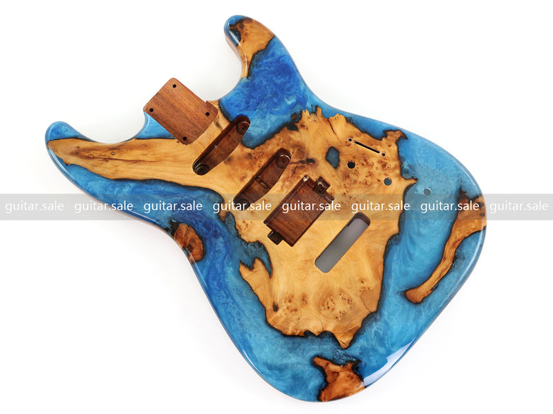 One-of-a-Kind Burl Wood Veneer Epoxy Resin ST Style Electric Guitar Body (SBE-010)