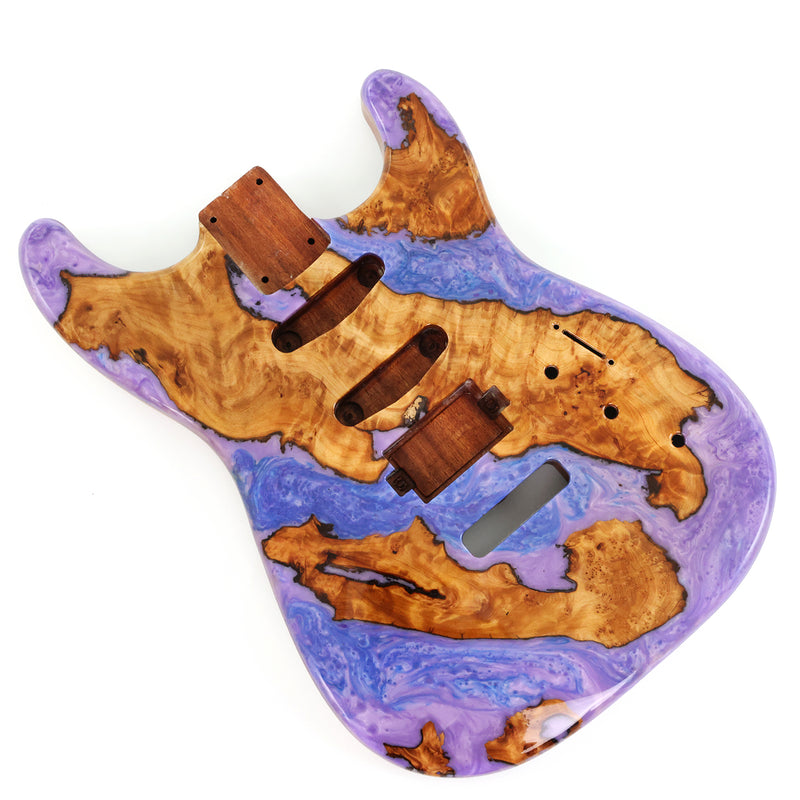One-of-a-Kind Burl Wood Veneer Epoxy Resin ST Style Electric Guitar Body (SBE-011)
