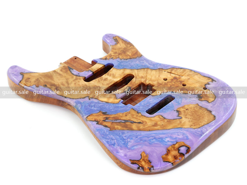 One-of-a-Kind Burl Wood Veneer Epoxy Resin ST Style Electric Guitar Body (SBE-011)
