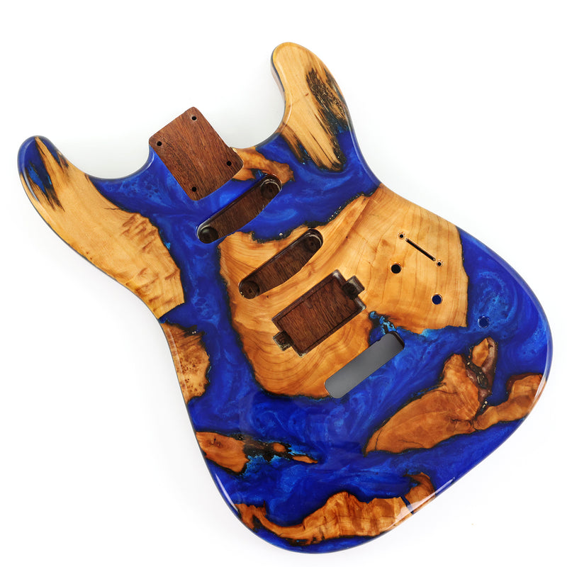 One-of-a-Kind Burl Wood Veneer Epoxy Resin ST Style Electric Guitar Body (SBE-012)