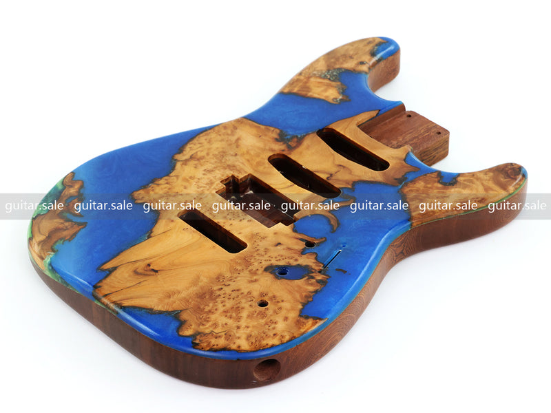 One-of-a-Kind Burl Wood Veneer Epoxy Resin ST Style Electric Guitar Body (SBE-016)