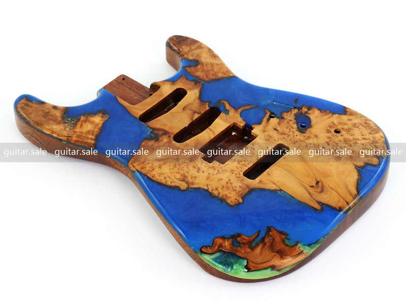 One-of-a-Kind Burl Wood Veneer Epoxy Resin ST Style Electric Guitar Body (SBE-016)