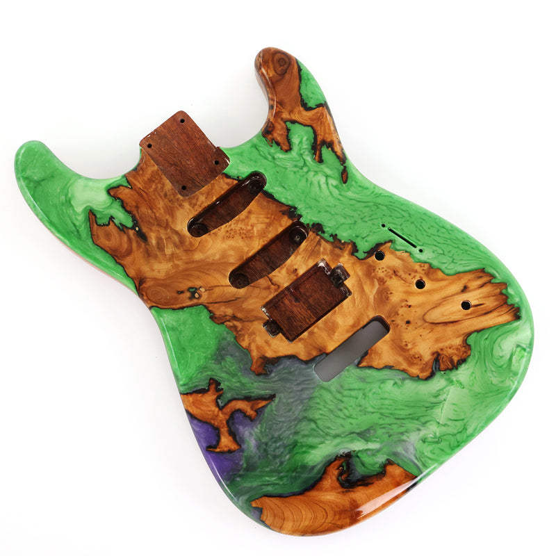 One-of-a-Kind Burl Wood Veneer Epoxy Resin ST Style Electric Guitar Body (SBE-017)