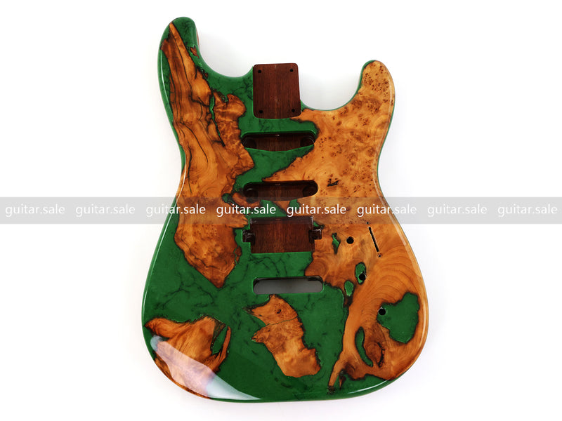 One-of-a-Kind Burl Wood Veneer Epoxy Resin ST Style Electric Guitar Body (SBE-018)