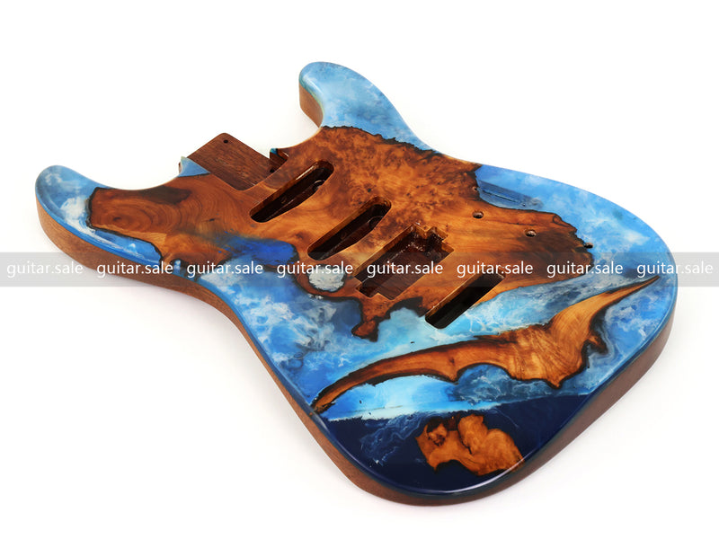 One-of-a-Kind Burl Wood Veneer Epoxy Resin ST Style Electric Guitar Body (SBE-019)