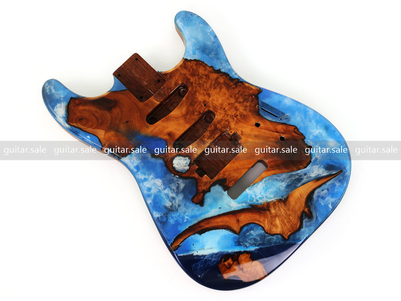 One-of-a-Kind Burl Wood Veneer Epoxy Resin ST Style Electric Guitar Body (SBE-019)