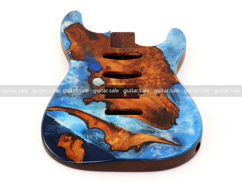 One-of-a-Kind Burl Wood Veneer Epoxy Resin ST Style Electric Guitar Body (SBE-019)