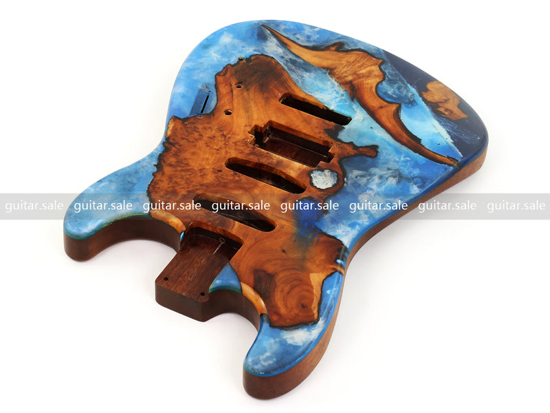 One-of-a-Kind Burl Wood Veneer Epoxy Resin ST Style Electric Guitar Body (SBE-019)
