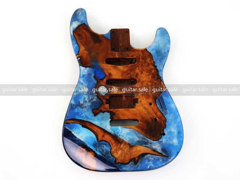 One-of-a-Kind Burl Wood Veneer Epoxy Resin ST Style Electric Guitar Body (SBE-019)