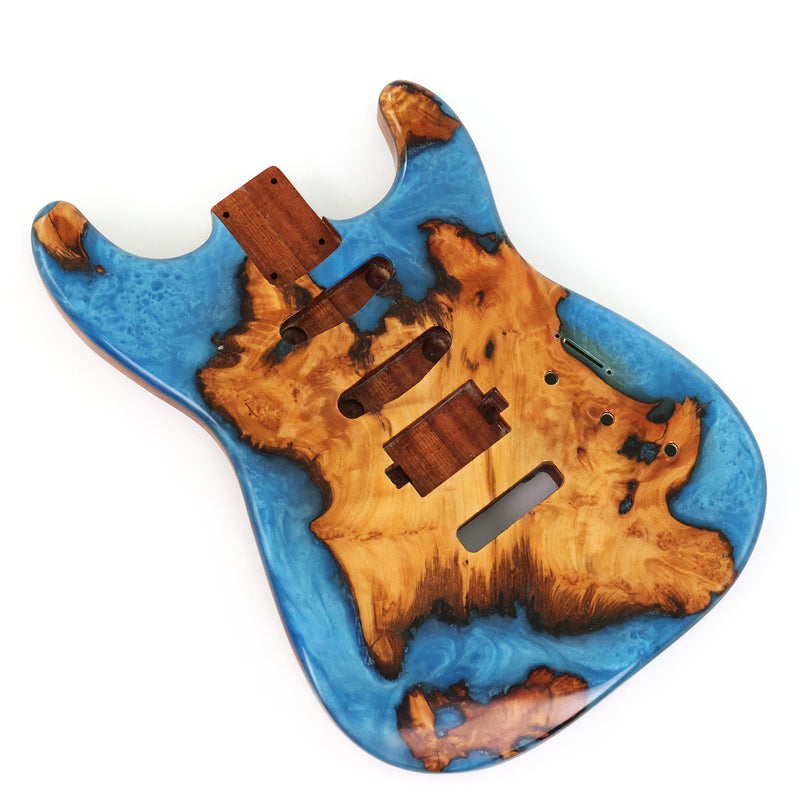 One-of-a-Kind Burl Wood Veneer Epoxy Resin ST Style Electric Guitar Body (SBE-020)