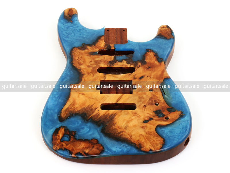 One-of-a-Kind Burl Wood Veneer Epoxy Resin ST Style Electric Guitar Body (SBE-020)