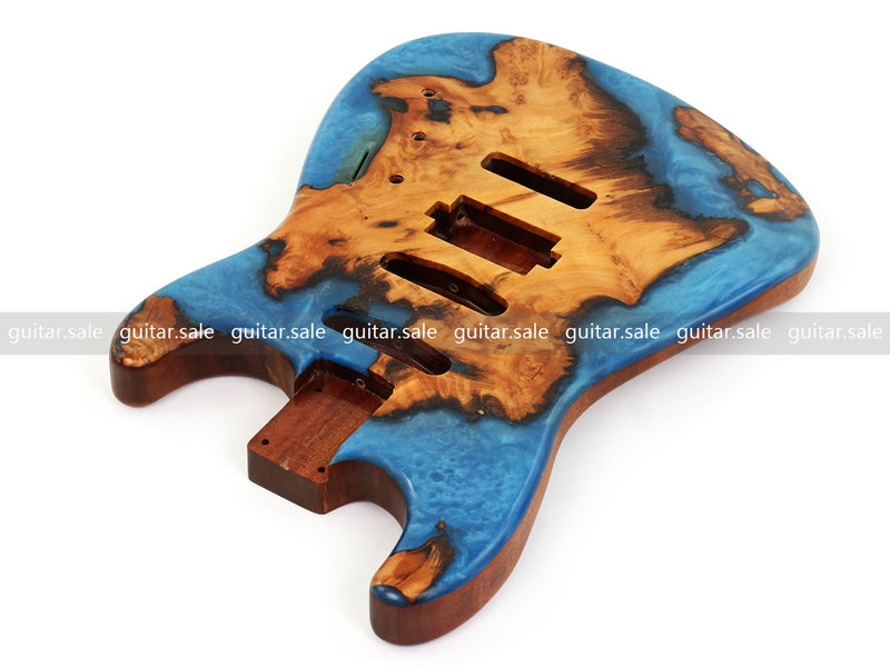 One-of-a-Kind Burl Wood Veneer Epoxy Resin ST Style Electric Guitar Body (SBE-020)