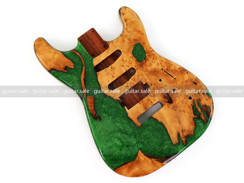 One-of-a-Kind Burl Wood Veneer Epoxy Resin ST Style Electric Guitar Body (SBE-022)