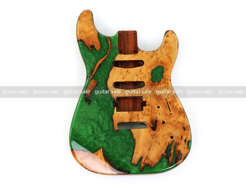 One-of-a-Kind Burl Wood Veneer Epoxy Resin ST Style Electric Guitar Body (SBE-022)