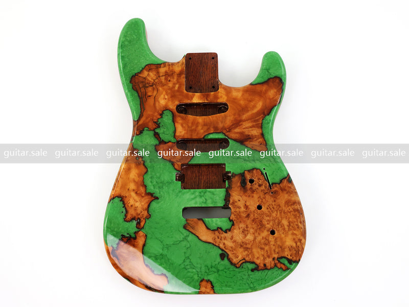 One-of-a-Kind Burl Wood Veneer Epoxy Resin ST Style Electric Guitar Body (SBE-023)
