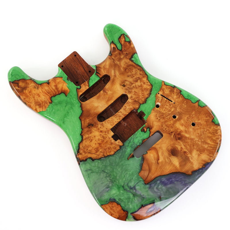 One-of-a-Kind Burl Wood Veneer Epoxy Resin ST Style Electric Guitar Body (SBE-024)