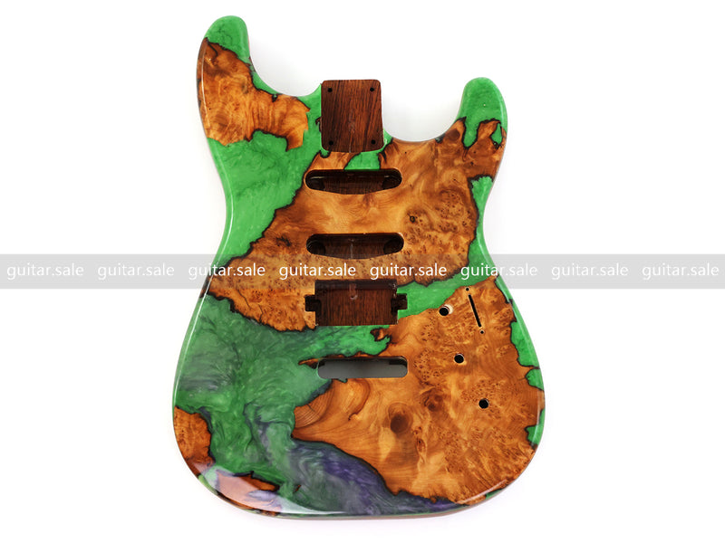 One-of-a-Kind Burl Wood Veneer Epoxy Resin ST Style Electric Guitar Body (SBE-024)