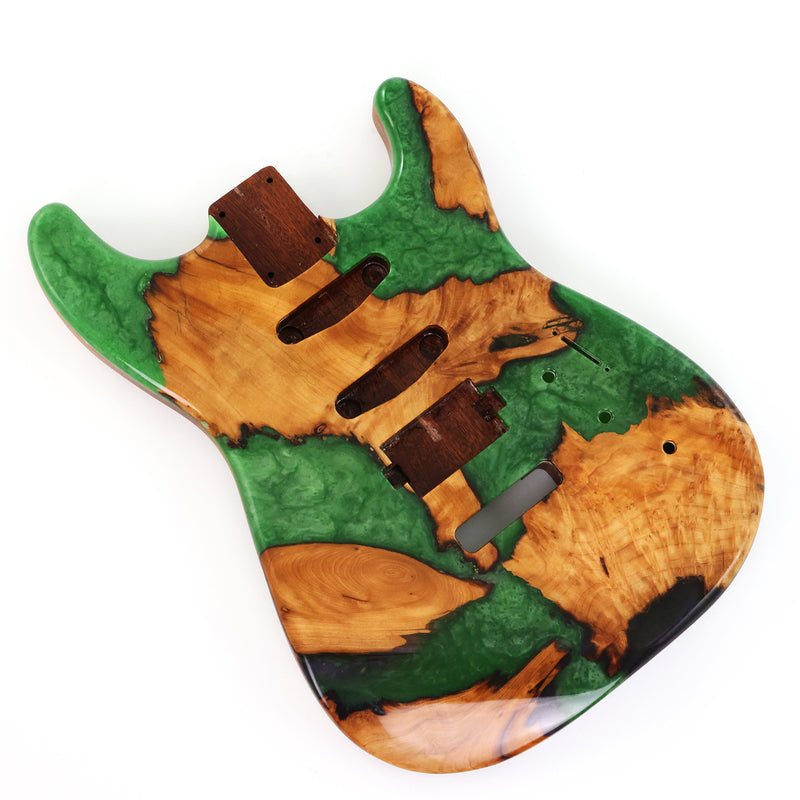 One-of-a-Kind Burl Wood Veneer Epoxy Resin ST Style Electric Guitar Body (SBE-025)