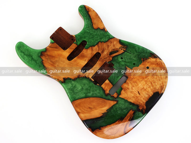 One-of-a-Kind Burl Wood Veneer Epoxy Resin ST Style Electric Guitar Body (SBE-025)