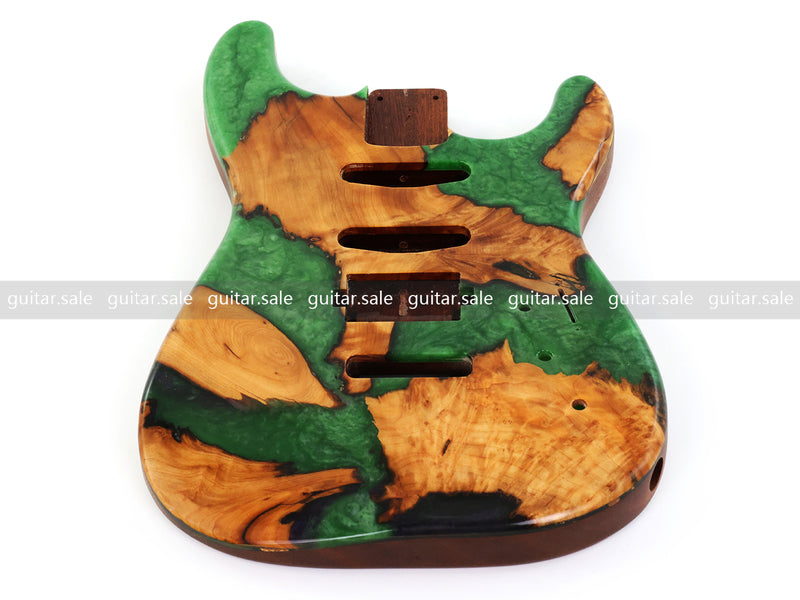 One-of-a-Kind Burl Wood Veneer Epoxy Resin ST Style Electric Guitar Body (SBE-025)