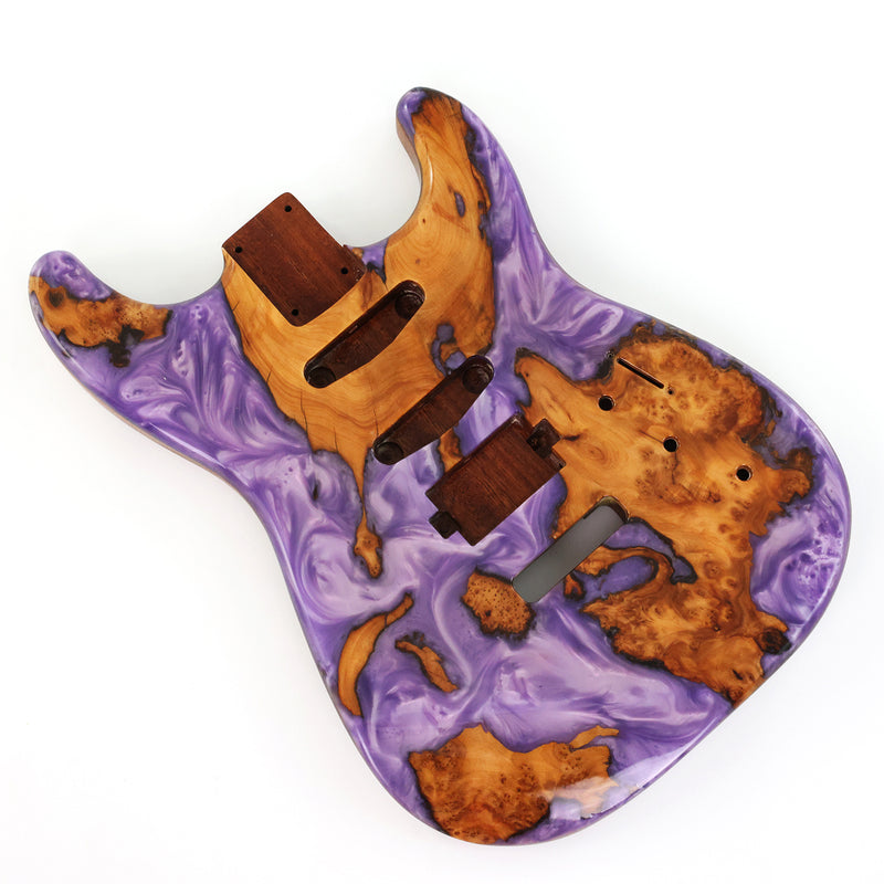 One-of-a-Kind Burl Wood Veneer Epoxy Resin ST Style Electric Guitar Body (SBE-026)