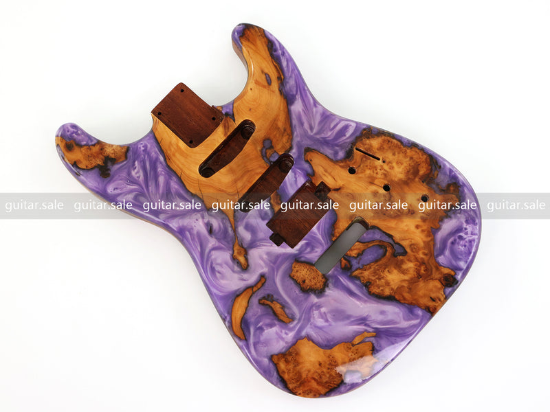 One-of-a-Kind Burl Wood Veneer Epoxy Resin ST Style Electric Guitar Body (SBE-026)