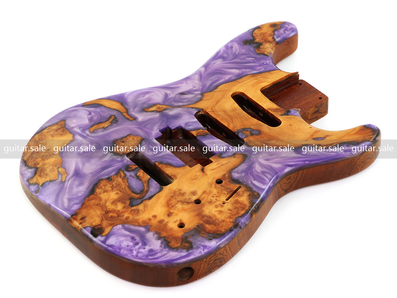 One-of-a-Kind Burl Wood Veneer Epoxy Resin ST Style Electric Guitar Body (SBE-026)