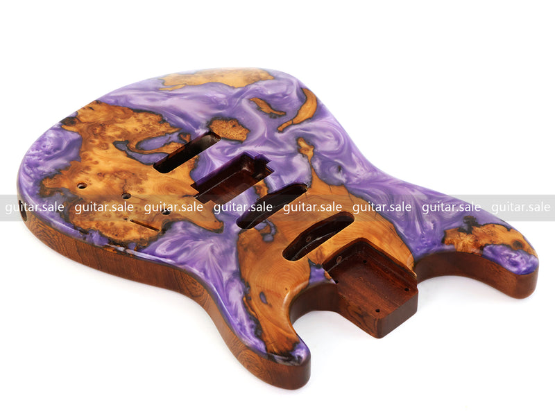 One-of-a-Kind Burl Wood Veneer Epoxy Resin ST Style Electric Guitar Body (SBE-026)