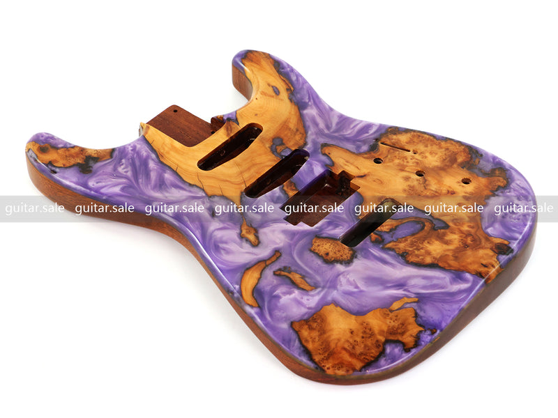 One-of-a-Kind Burl Wood Veneer Epoxy Resin ST Style Electric Guitar Body (SBE-026)