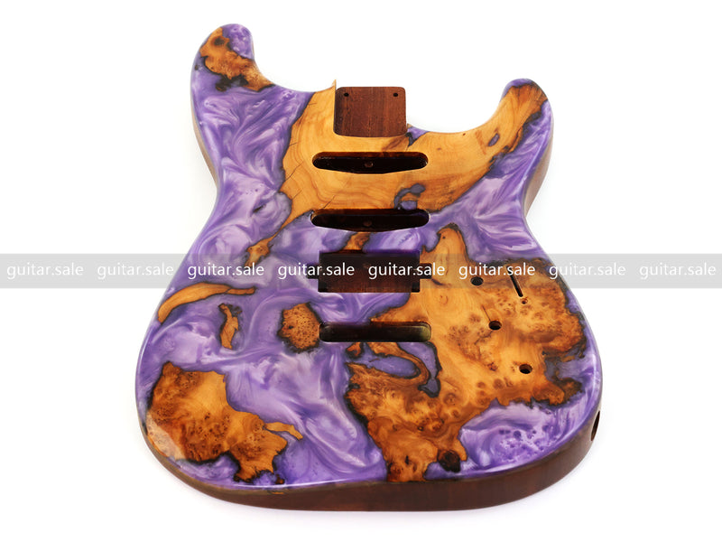 One-of-a-Kind Burl Wood Veneer Epoxy Resin ST Style Electric Guitar Body (SBE-026)