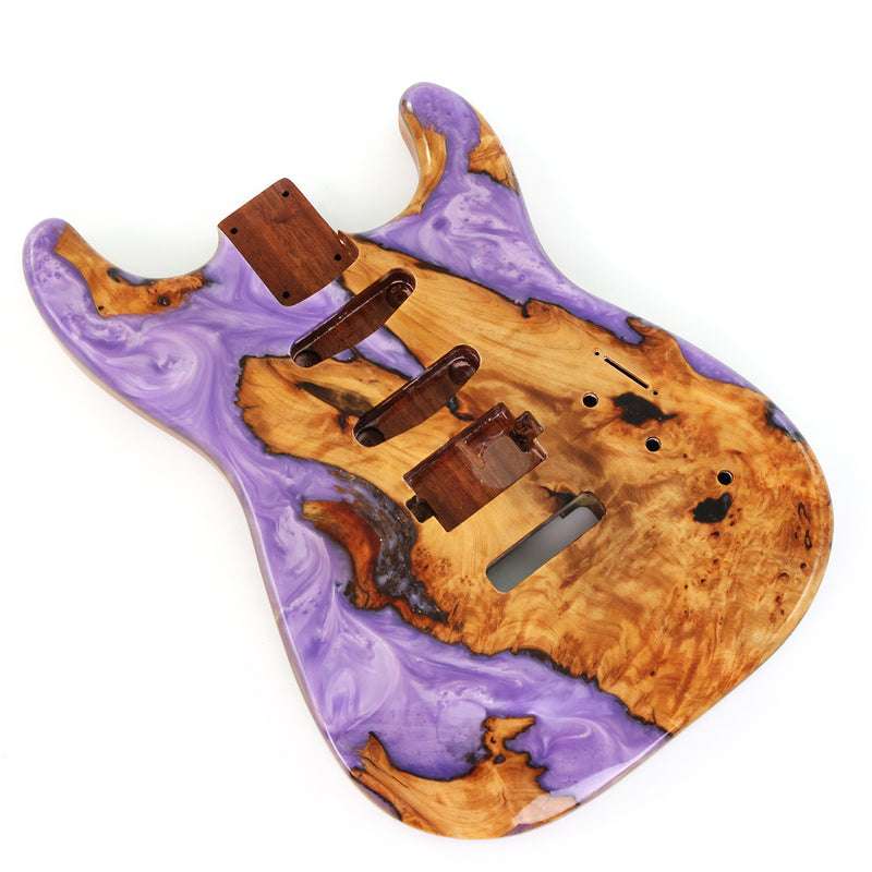 One-of-a-Kind Burl Wood Veneer Epoxy Resin ST Style Electric Guitar Body (SBE-029)