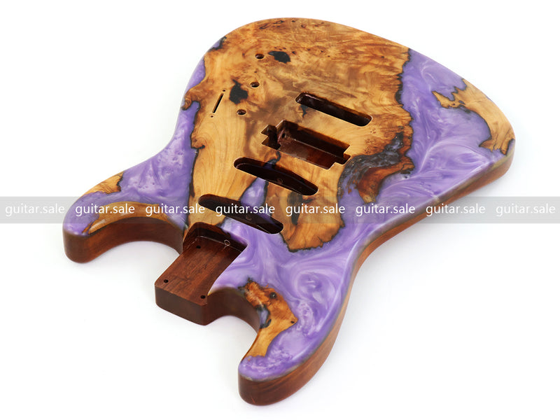 One-of-a-Kind Burl Wood Veneer Epoxy Resin ST Style Electric Guitar Body (SBE-029)