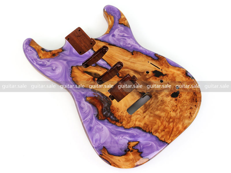 One-of-a-Kind Burl Wood Veneer Epoxy Resin ST Style Electric Guitar Body (SBE-029)