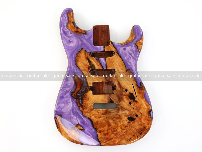 One-of-a-Kind Burl Wood Veneer Epoxy Resin ST Style Electric Guitar Body (SBE-029)