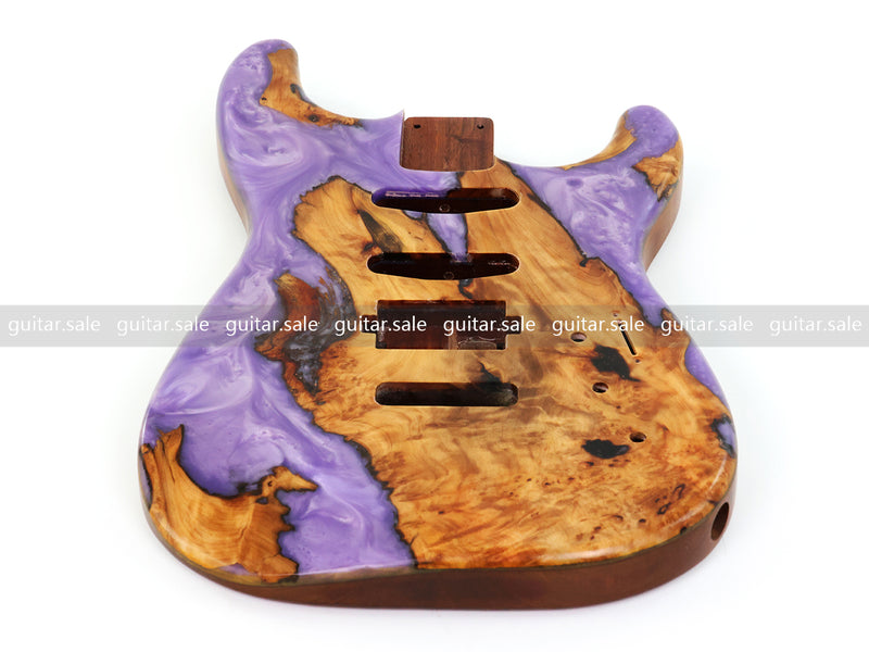 One-of-a-Kind Burl Wood Veneer Epoxy Resin ST Style Electric Guitar Body (SBE-029)