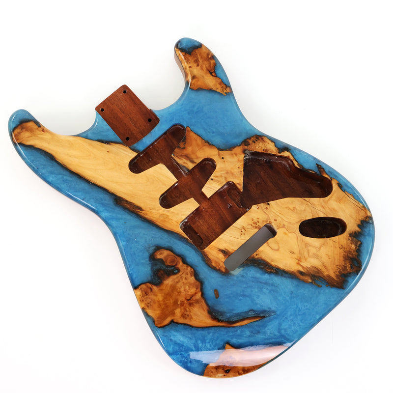 One-of-a-Kind Burl Wood Veneer Epoxy Resin ST Style Electric Guitar Body (SBE-030)