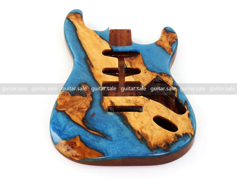 One-of-a-Kind Burl Wood Veneer Epoxy Resin ST Style Electric Guitar Body (SBE-030)