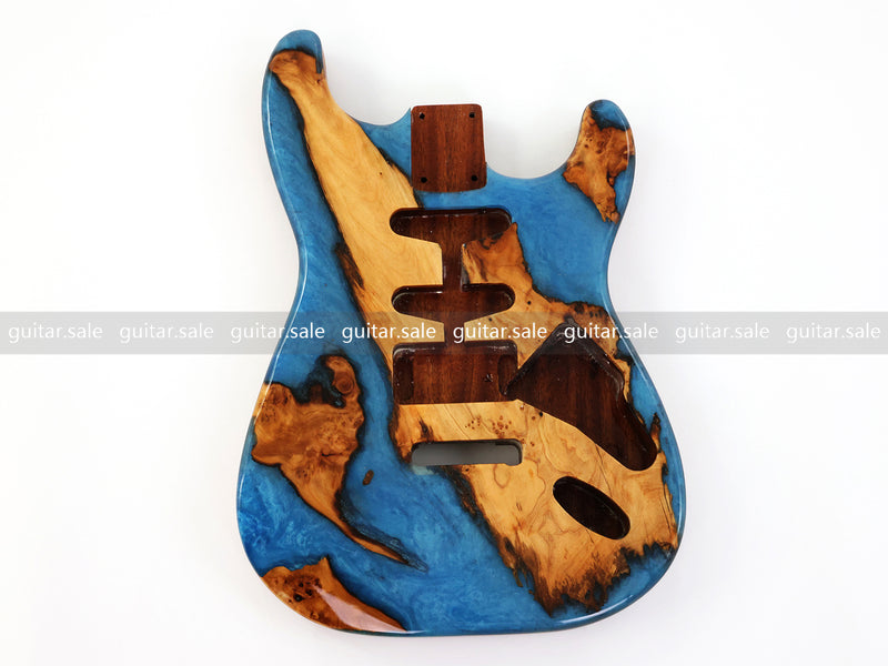One-of-a-Kind Burl Wood Veneer Epoxy Resin ST Style Electric Guitar Body (SBE-030)