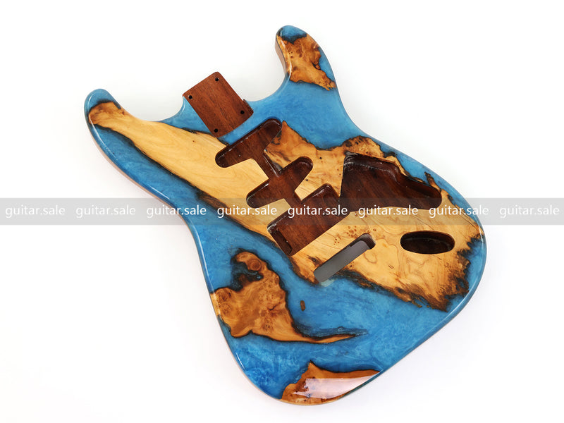 One-of-a-Kind Burl Wood Veneer Epoxy Resin ST Style Electric Guitar Body (SBE-030)