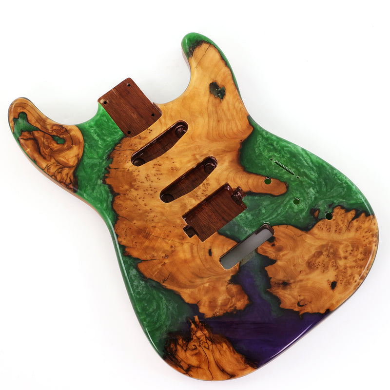 One-of-a-Kind Burl Wood Veneer Epoxy Resin ST Style Electric Guitar Body (SBE-031)
