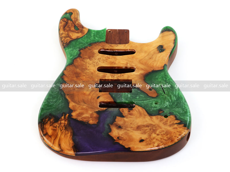 One-of-a-Kind Burl Wood Veneer Epoxy Resin ST Style Electric Guitar Body (SBE-031)