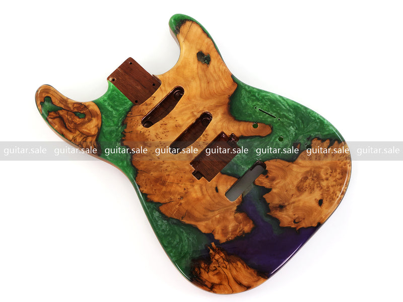 One-of-a-Kind Burl Wood Veneer Epoxy Resin ST Style Electric Guitar Body (SBE-031)