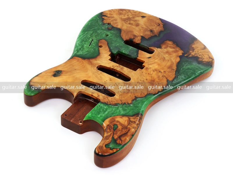 One-of-a-Kind Burl Wood Veneer Epoxy Resin ST Style Electric Guitar Body (SBE-031)