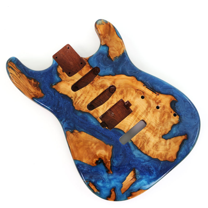 One-of-a-Kind Burl Wood Veneer Epoxy Resin ST Style Electric Guitar Body (SBE-032)