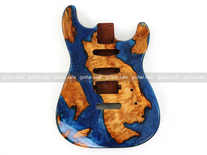 One-of-a-Kind Burl Wood Veneer Epoxy Resin ST Style Electric Guitar Body (SBE-032)