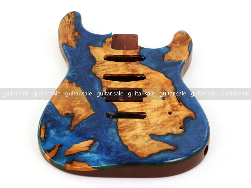 One-of-a-Kind Burl Wood Veneer Epoxy Resin ST Style Electric Guitar Body (SBE-032)