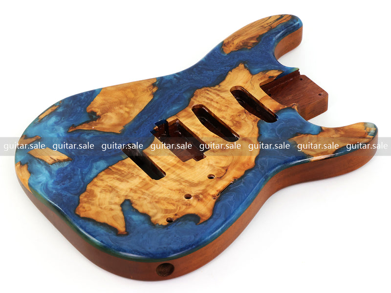 One-of-a-Kind Burl Wood Veneer Epoxy Resin ST Style Electric Guitar Body (SBE-032)