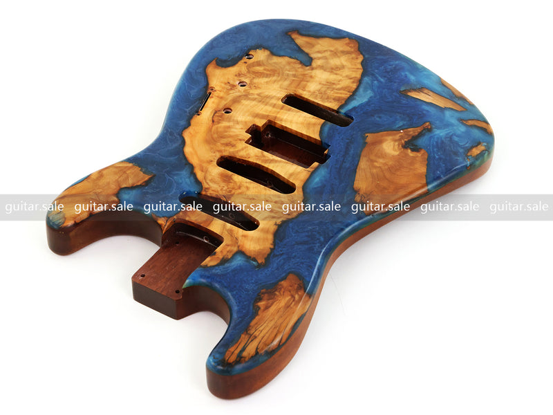 One-of-a-Kind Burl Wood Veneer Epoxy Resin ST Style Electric Guitar Body (SBE-032)