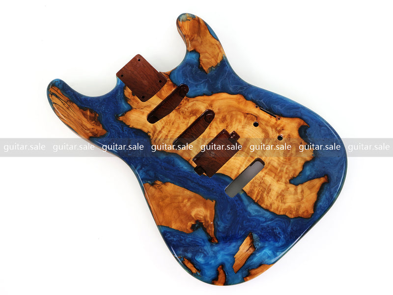 One-of-a-Kind Burl Wood Veneer Epoxy Resin ST Style Electric Guitar Body (SBE-032)